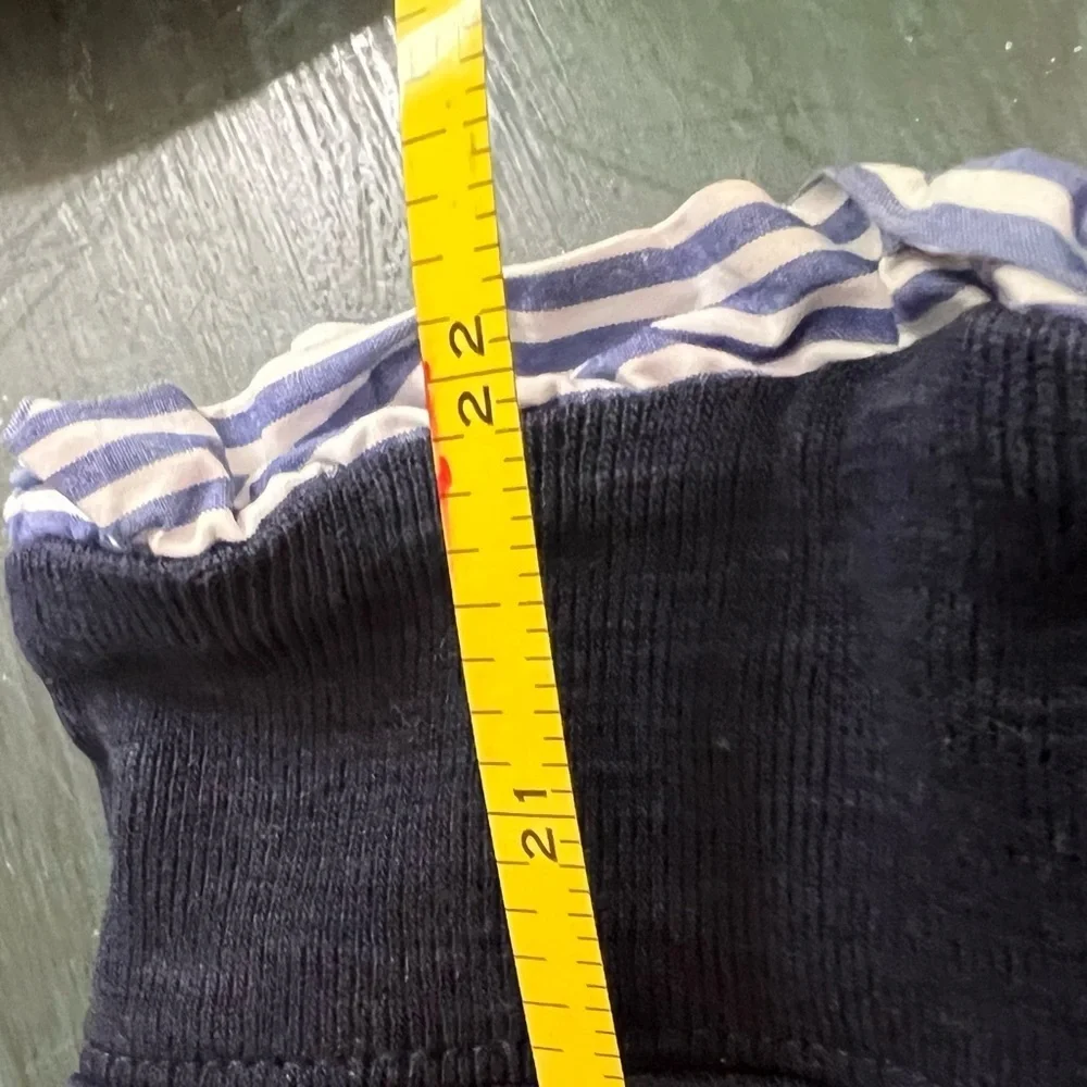 J.Crew dark blue women’s small sweater with blue & white ruffle trim.